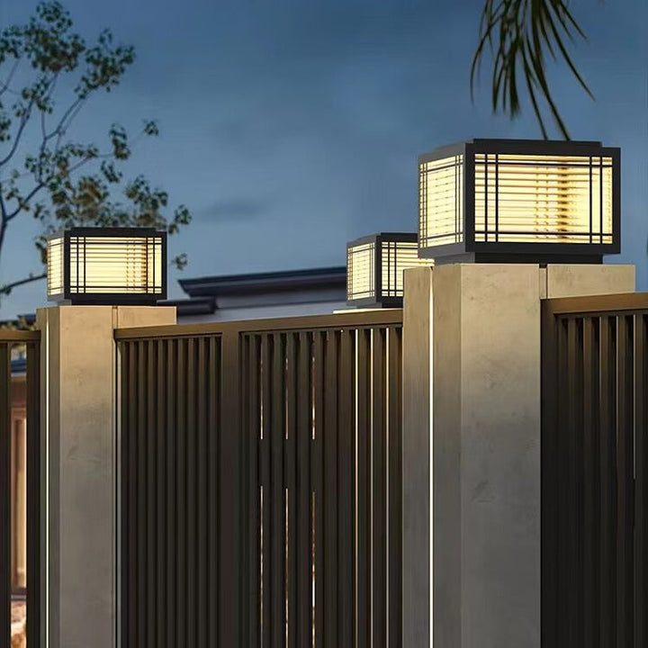 Traditional Chinese Square Aluminum Glass 1-Light Post Head Light For Garden | Bowlift