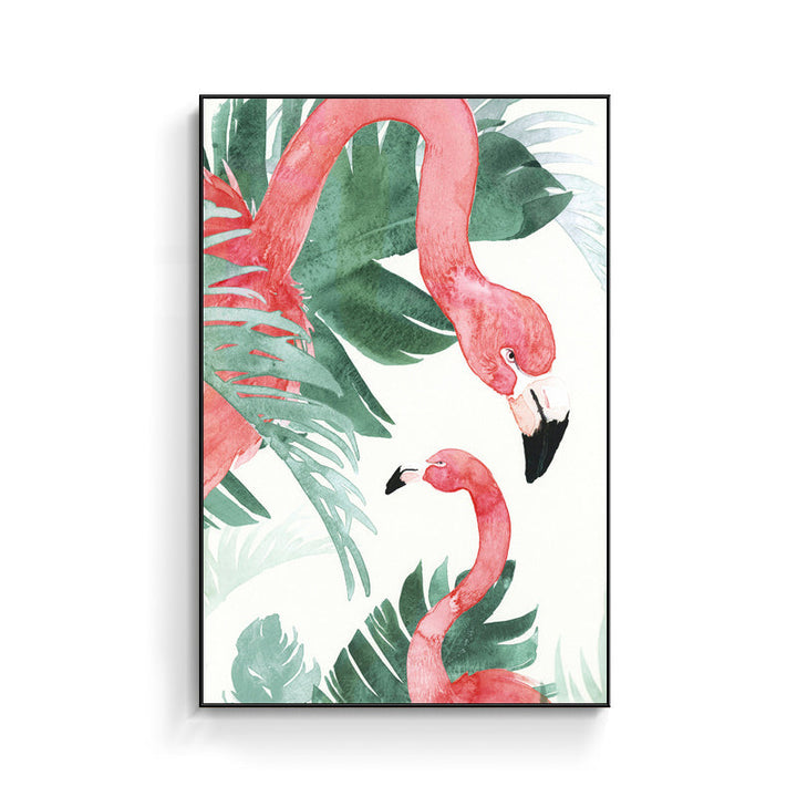 BowLift | Tropical Style Flamingo Painting in Pastel Color Textured Canvas for Dining Room