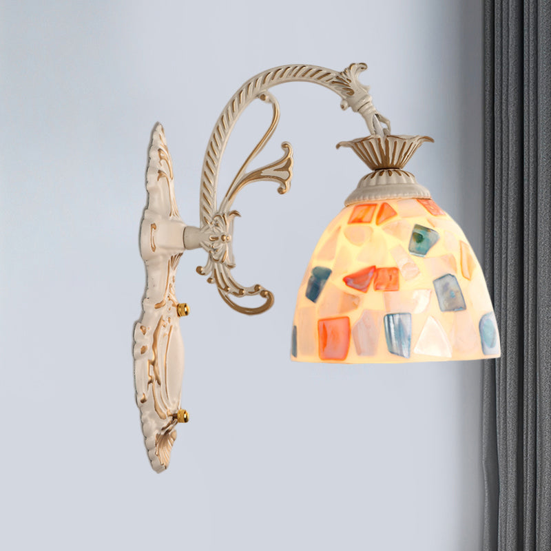 BowLift | 1/2-Light Wall Sconce Baroque Dome Shell Mosaic Pattern Wall Lamp with Curved Arm in White
