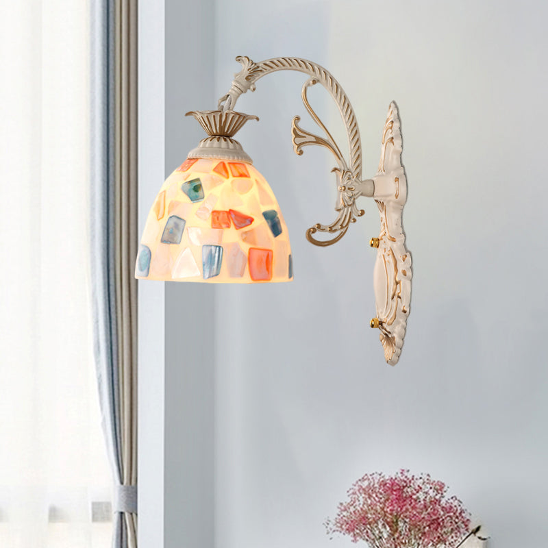 BowLift | 1/2-Light Wall Sconce Baroque Dome Shell Mosaic Pattern Wall Lamp with Curved Arm in White