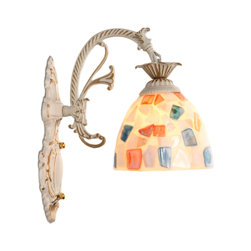 BowLift | 1/2-Light Wall Sconce Baroque Dome Shell Mosaic Pattern Wall Lamp with Curved Arm in White