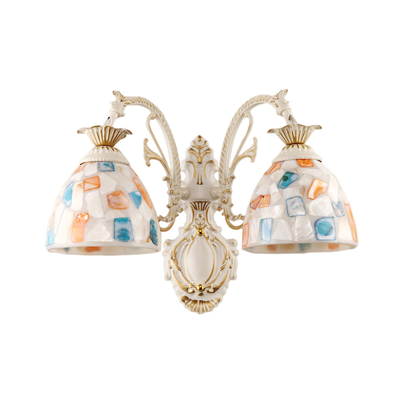 BowLift | 1/2-Light Wall Sconce Baroque Dome Shell Mosaic Pattern Wall Lamp with Curved Arm in White