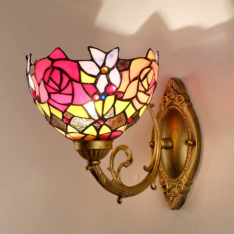 BowLift | Gold 1 Head Wall Lighting Ideas Victorian Engraved Glass Bowl Shade Wall Mount Lighting Fixture with Petal Pattern