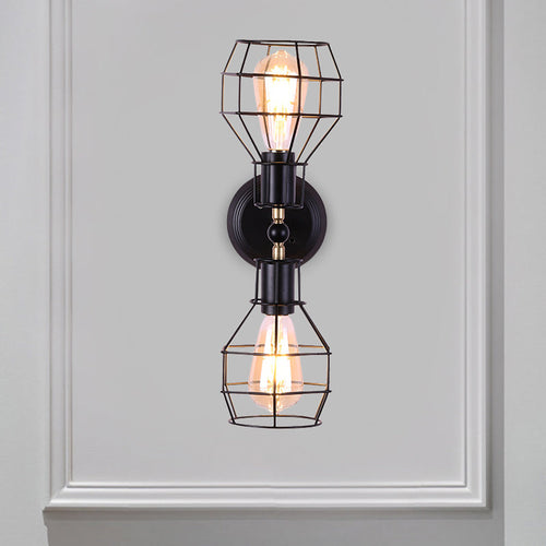 BowLift | 2 Heads Metal Wall Lighting Fixture Industrial Black Torpedo Cage Study Wall Mount Light