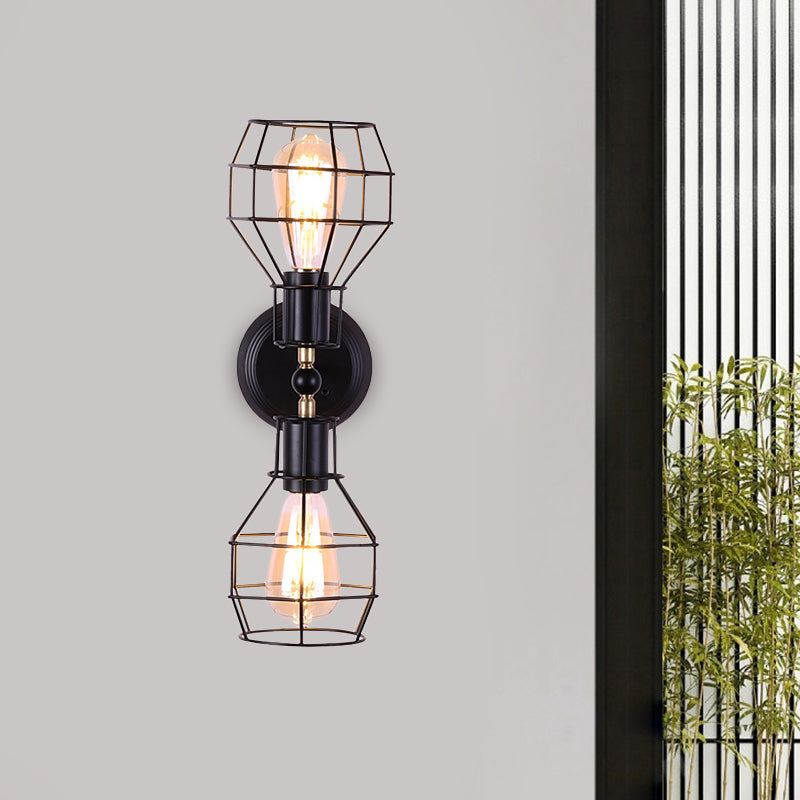 BowLift | 2 Heads Metal Wall Lighting Fixture Industrial Black Torpedo Cage Study Wall Mount Light