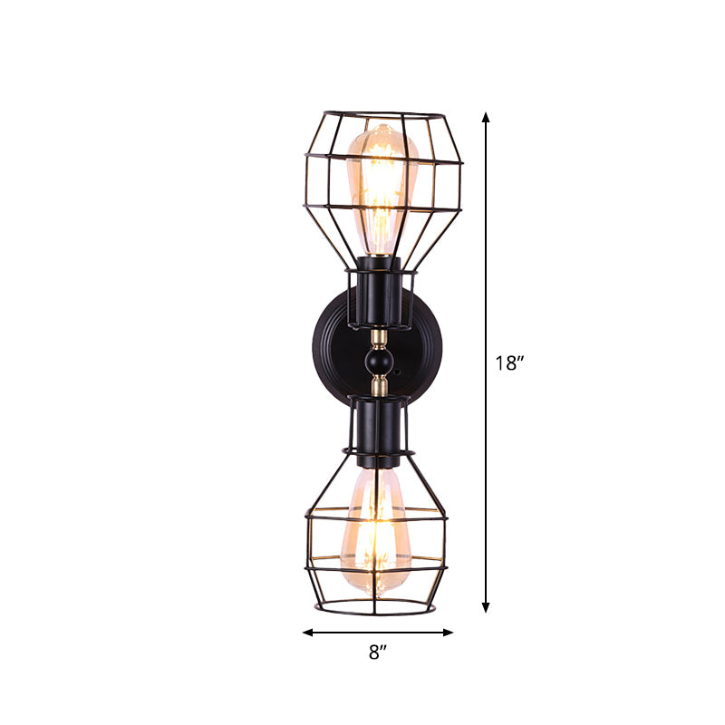 BowLift | 2 Heads Metal Wall Lighting Fixture Industrial Black Torpedo Cage Study Wall Mount Light