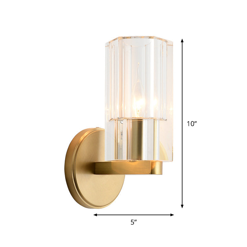 BowLift | 1 Head Nightstand Wall Lighting Ideas Modern Brass Wall Mount Lamp with Cylindrical K9 Crystal Shade