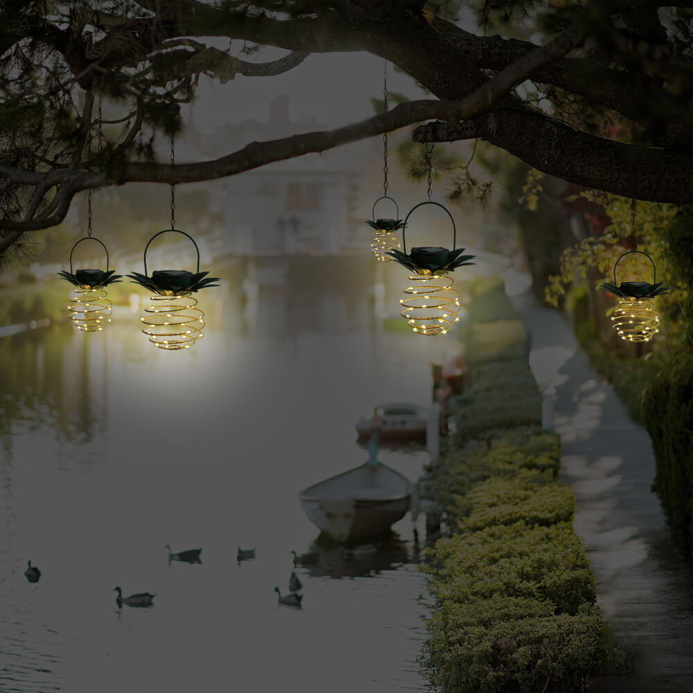 BowLift | Solar Pineapple Iron Lantern LED Copper Wire Outdoor Waterproof Garden Decorative Hanging Lights