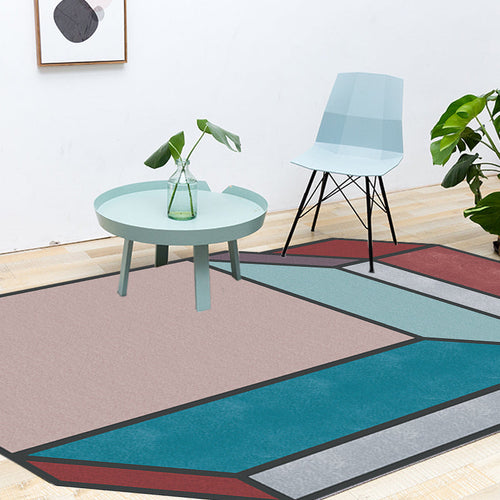 BowLift | Novelty Living Room Irregular Rug Colorful Color Block Cube Print Rug Polyester Stain Resistant Rug