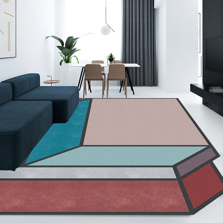 BowLift | Novelty Living Room Irregular Rug Colorful Color Block Cube Print Rug Polyester Stain Resistant Rug