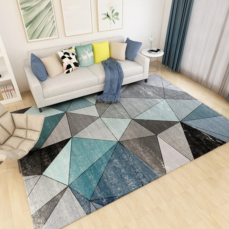 Gray and Blue Bedroom Rug Modern Color Block Geometric Pattern Area Rug Polyester Pet-Friendly Rug | Bowlift