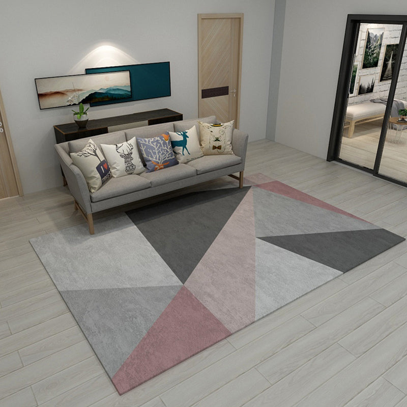 Gray and Blue Bedroom Rug Modern Color Block Geometric Pattern Area Rug Polyester Pet-Friendly Rug | Bowlift