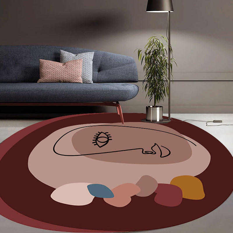 BowLift | Simple Novelty Irregular Carpet in Brown Abstract Face Pattern Carpet Polyester Stain-Resistant Area Rug for Home Decoration