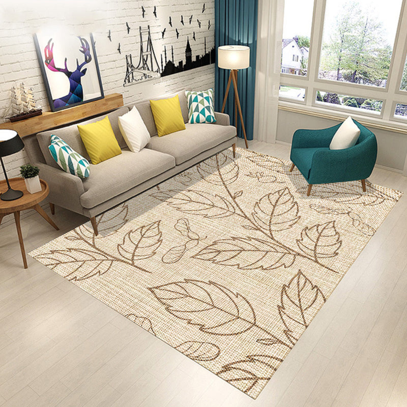 Blue and Brown Bedroom Rug Modern Botanical Flower and Leaf Pattern Area Rug Polyester Pet Friendly Rug | Bowlift