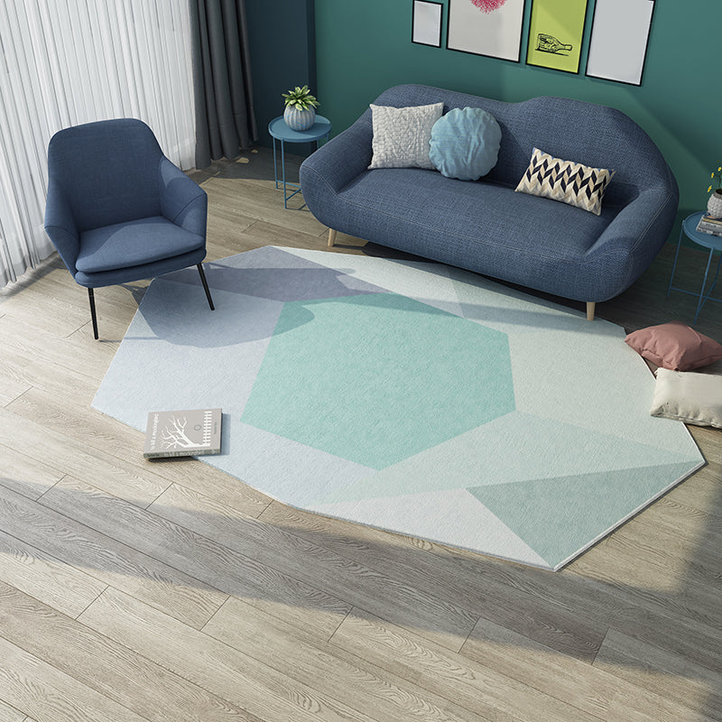BowLift | Green and Blue Irregular Area Rug Bedroom Novelty Color Block Pattern Area Rug Polyester Stain Resistant Carpet