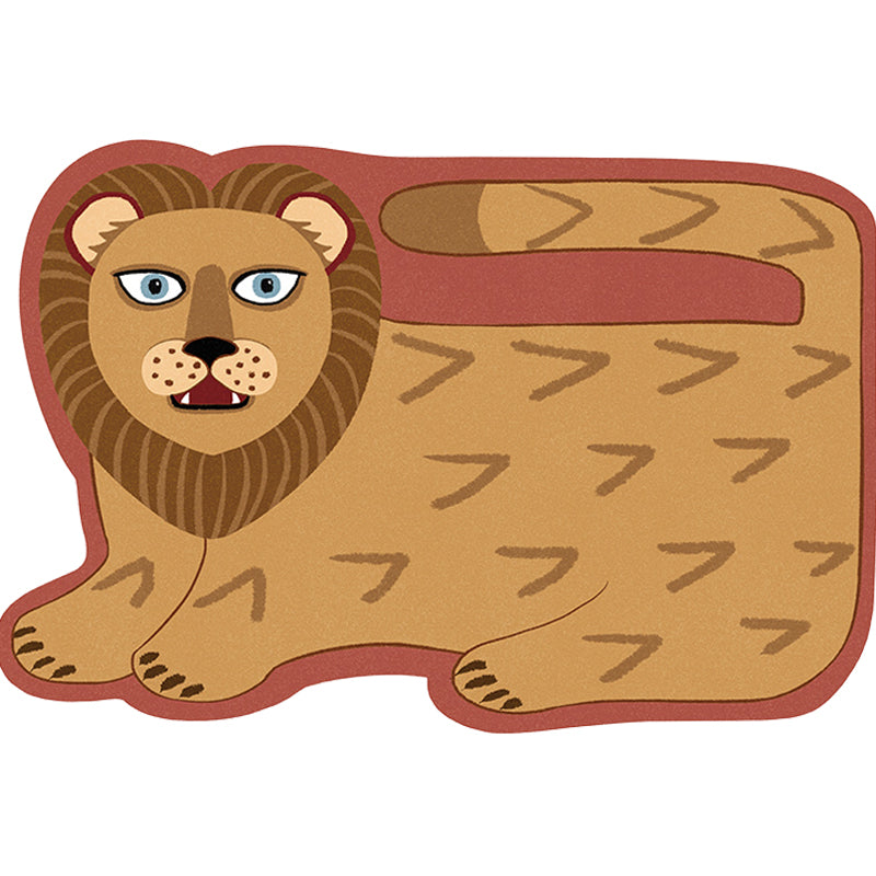 BowLift | Stylish children's irregular rug in pink and brown animal tiger lion pattern rug polyester washable rug for the children's room