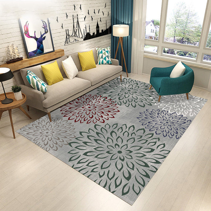 Modern living room rug in pink and green with botanical leaf design Floral print rug Polyester anti-slip rug | Bowlift