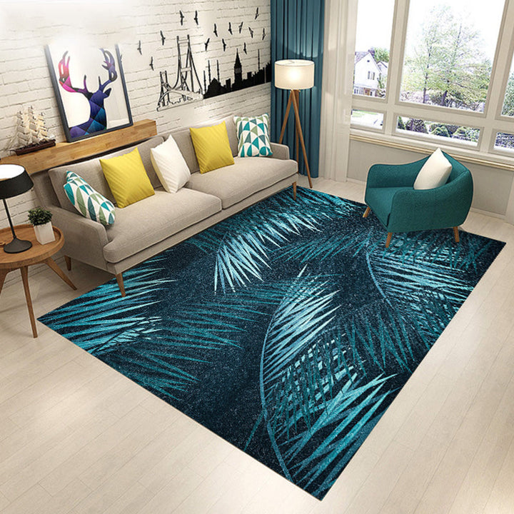 Modern living room rug in pink and green with botanical leaf design Floral print rug Polyester anti-slip rug | Bowlift