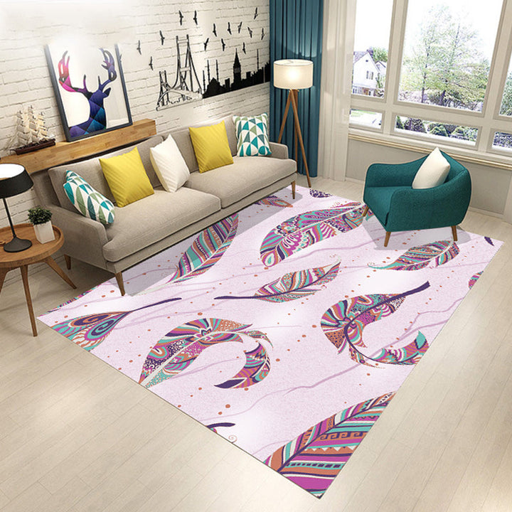 Modern living room rug in pink and green with botanical leaf design Floral print rug Polyester anti-slip rug | Bowlift