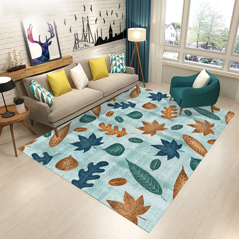 Modern living room rug in pink and green with botanical leaf design Floral print rug Polyester anti-slip rug | Bowlift