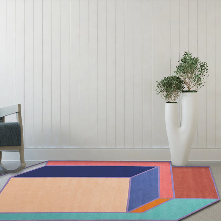 BowLift | Novelty Living Room Irregular Rug Colorful Block Cube Print Rug Polyester Pet-Friendly Area Rug