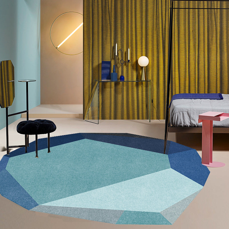 BowLift | Gray and Blue Irregular Carpet Bedroom Novelty Color Block Pattern Area Rug Polyester Washable Rug