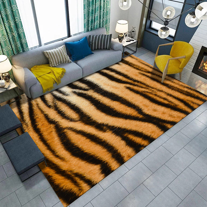 Modern living room rug in black and orange animal giraffe tiger leopard pattern rug polyester non-slip area rug | Bowlift