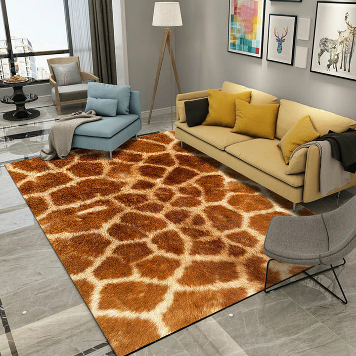 Modern living room rug in black and orange animal giraffe tiger leopard pattern rug polyester non-slip area rug | Bowlift