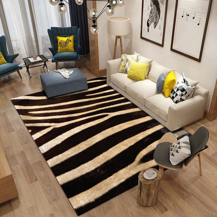 Modern living room rug in black and orange animal giraffe tiger leopard pattern rug polyester non-slip area rug | Bowlift