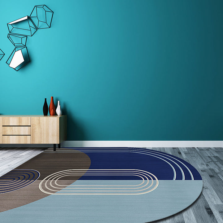 BowLift | Modern Irregular Novelty Rug in Green and Blue Color Block Pattern Rug Polyester Washable Carpet for Home Decoration