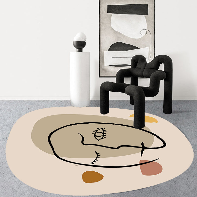 BowLift | Scandinavian Novelty Irregular Rug in Ivory Abstract Virgin Pattern Rug Polyester Non-Slip Carpet for Home Decoration