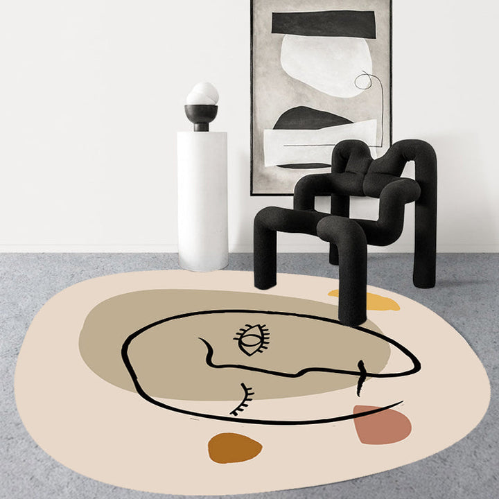 BowLift | Scandinavian Novelty Irregular Rug in Ivory Abstract Virgin Pattern Rug Polyester Non-Slip Carpet for Home Decoration
