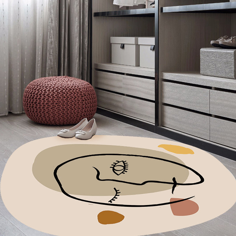BowLift | Scandinavian Novelty Irregular Rug in Ivory Abstract Virgin Pattern Rug Polyester Non-Slip Carpet for Home Decoration