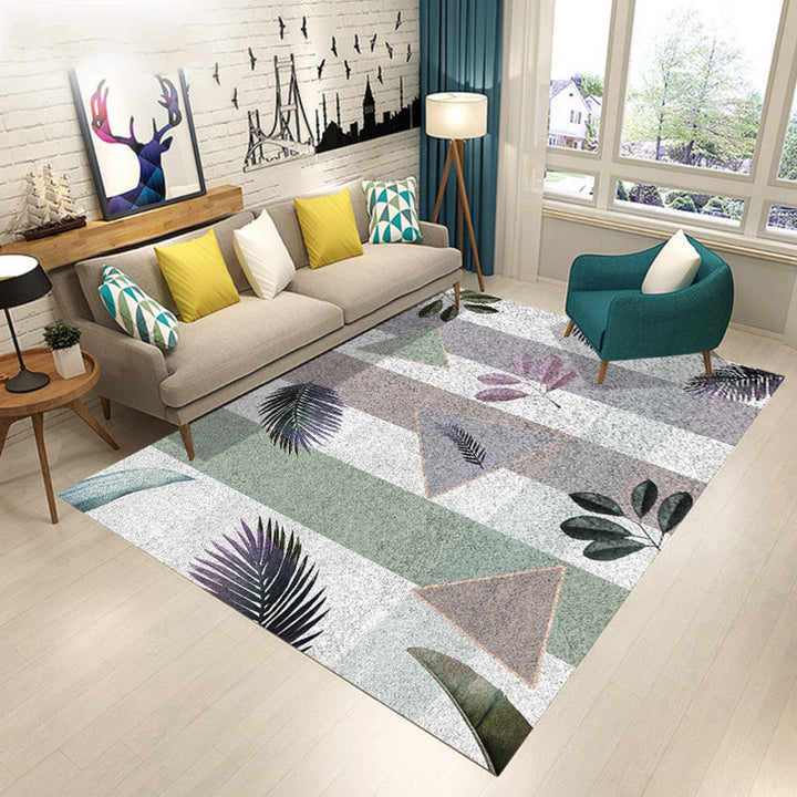 Blue and Brown Bedroom Rug Modern Botanical Flower and Leaf Pattern Area Rug Polyester Pet Friendly Rug | Bowlift