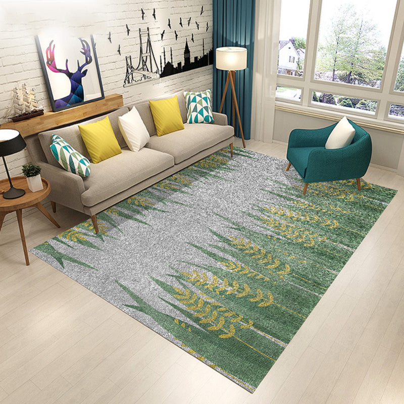 Blue and Brown Bedroom Rug Modern Botanical Flower and Leaf Pattern Area Rug Polyester Pet Friendly Rug | Bowlift