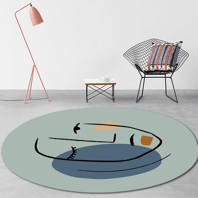 BowLift | Novelty Living Room Irregular Rug in Blue Abstract Face Print Rug Polyester Pet-Friendly Area Rug