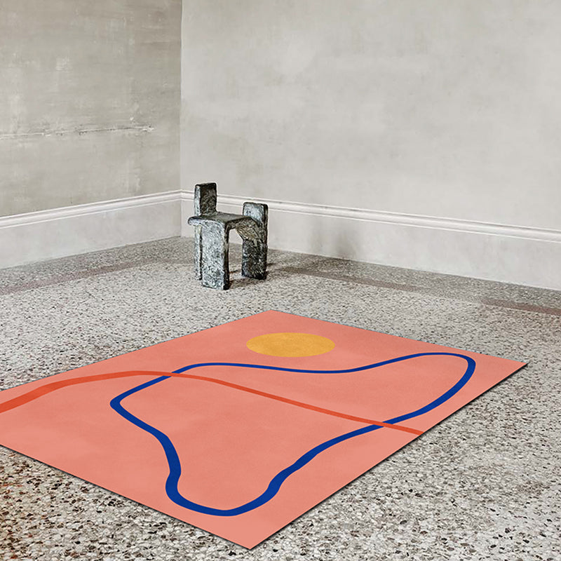 BowLift | Novelty Abstract Rug Pink and Yellow Polyester Rug Non-Slip Backing Pet-Friendly Rug for the Living Room
