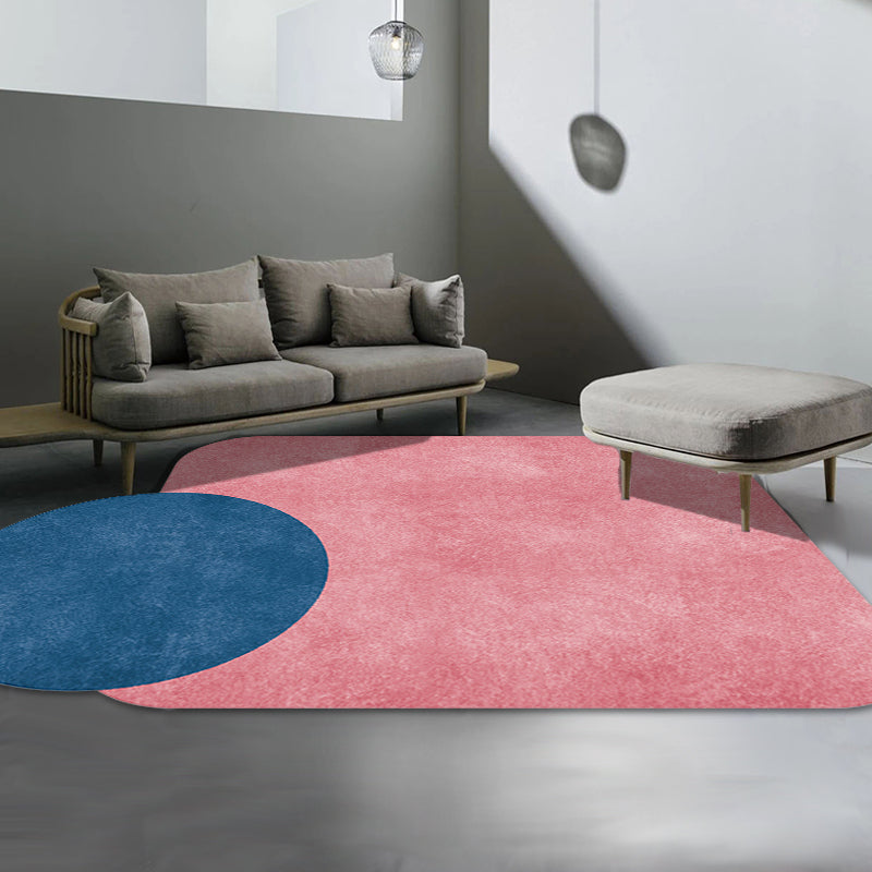 BowLift | Novelty Living Room Irregular Carpet in Gray and Pink Color Block Circle Rectangle Print Carpet Polyester Non-Slip Carpet