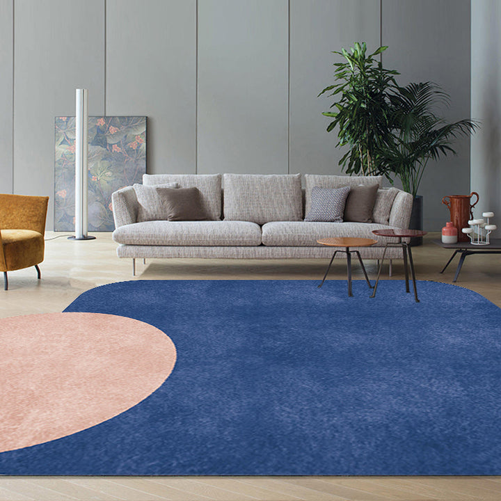 BowLift | Novelty Living Room Irregular Carpet in Gray and Pink Color Block Circle Rectangle Print Carpet Polyester Non-Slip Carpet