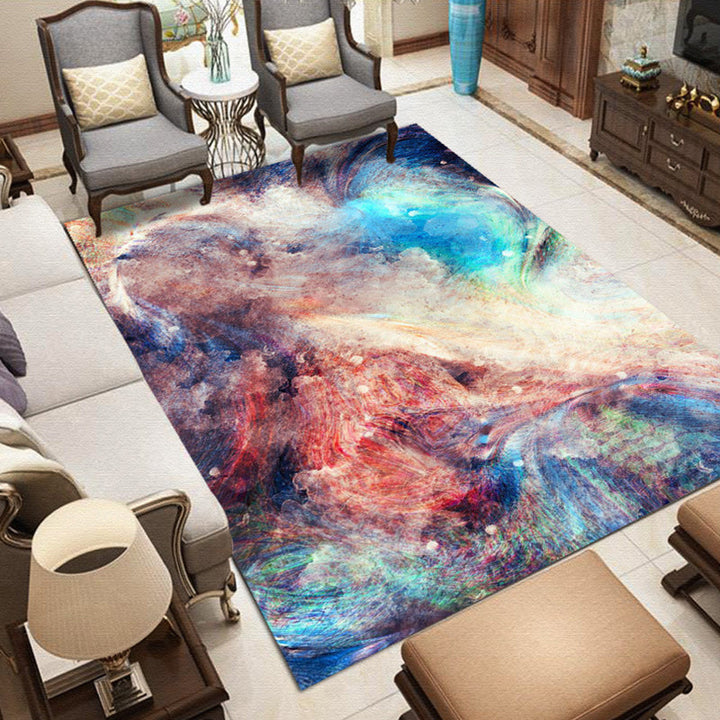 Purple and Blue Bedroom Rug Modern Galaxy Pattern Area Rug Polyester Stain Resistant Carpet | Bowlift