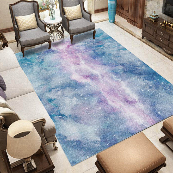 Purple and Blue Bedroom Rug Modern Galaxy Pattern Area Rug Polyester Stain Resistant Carpet | Bowlift