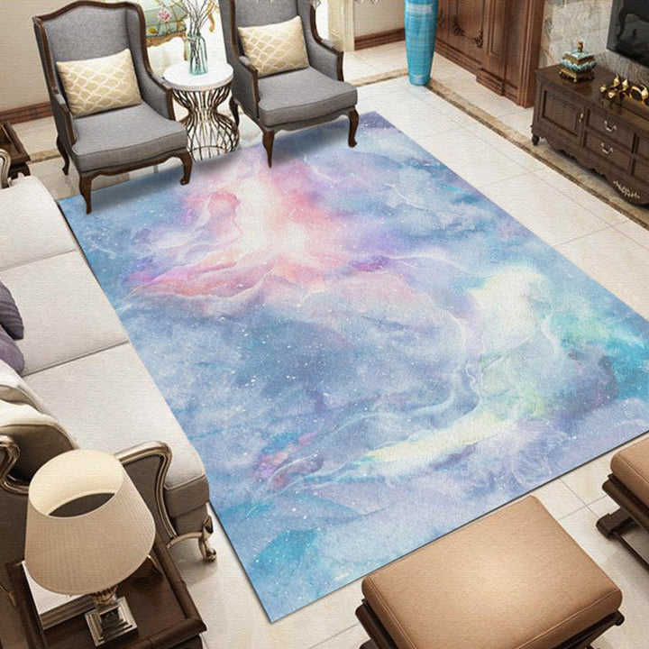 Purple and Blue Bedroom Rug Modern Galaxy Pattern Area Rug Polyester Stain Resistant Carpet | Bowlift