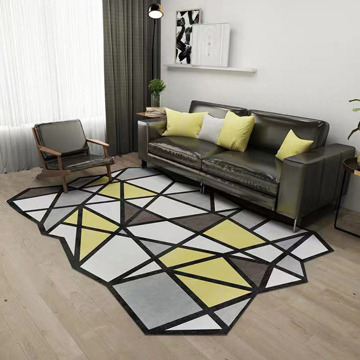 BowLift | Novelty Living Room Irregular Rug in Black and White Geometric Fan Design Rug Polyester Pet-Friendly Area Rug