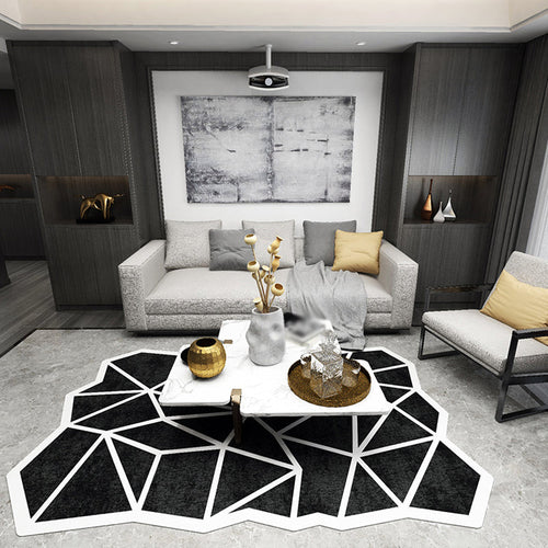BowLift | Novelty Living Room Irregular Rug in Black and White Geometric Fan Design Rug Polyester Pet-Friendly Area Rug
