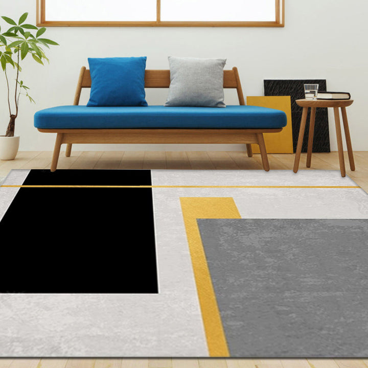 Minimalist color block geometric pattern rug polyester rug slip-resistant backing pet-friendly washable rug for the living room | Bowlift