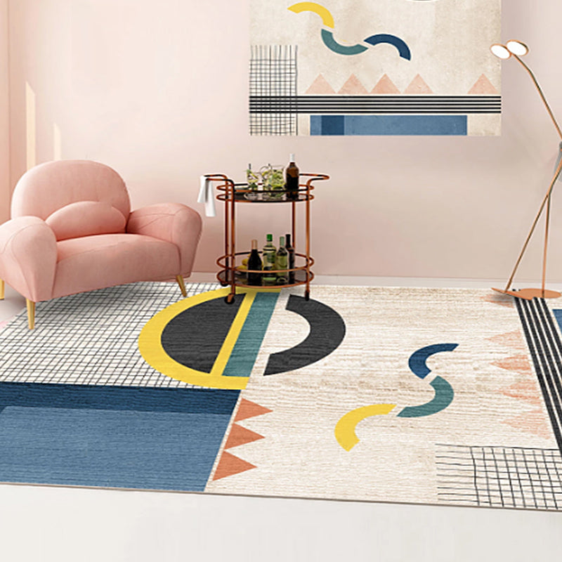 Stylish casual carpet polyester color block carpet pet-friendly non-slip backing washable rug for the living room | Bowlift
