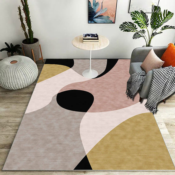 Stylish color block geometric pattern rug polyester modernist rug pet-friendly non-slip backing rug for the living room | Bowlift