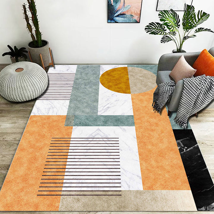 Stylish color block geometric pattern rug polyester modernist rug pet-friendly non-slip backing rug for the living room | Bowlift