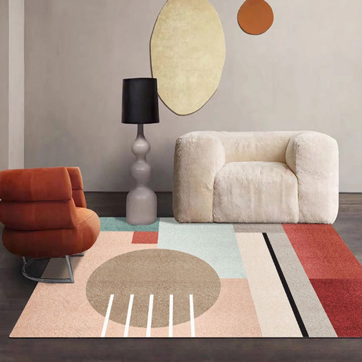 Brown Color Block Striped Pattern Rug Polyester Modernist Rug Non-Slip Pet-Friendly Rug for the Living Room | Bowlift