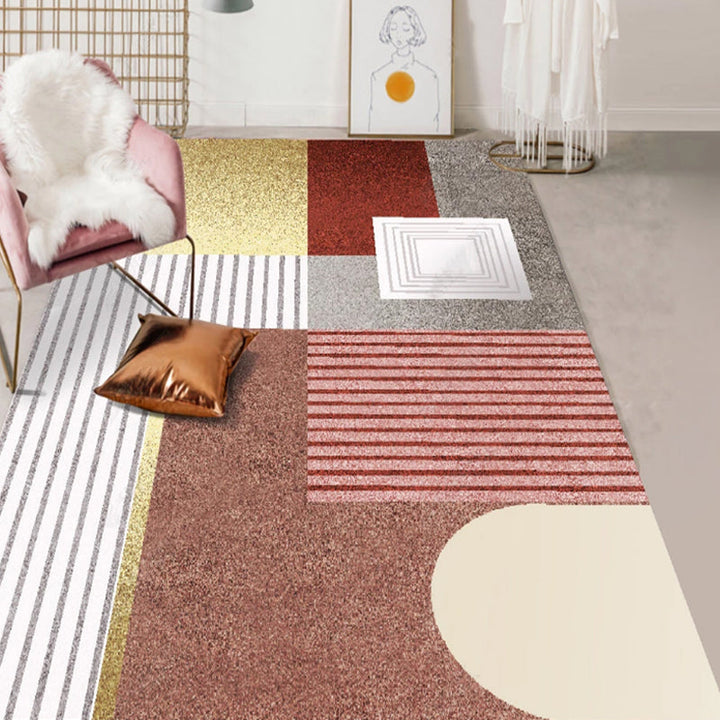 Brown Color Block Striped Pattern Rug Polyester Modernist Rug Non-Slip Pet-Friendly Rug for the Living Room | Bowlift